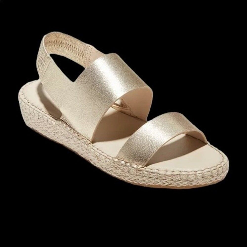 Cole Haan Grand OS Espadrille Cloudfeel Soft Gold Metallic Sandals Sz 7.5